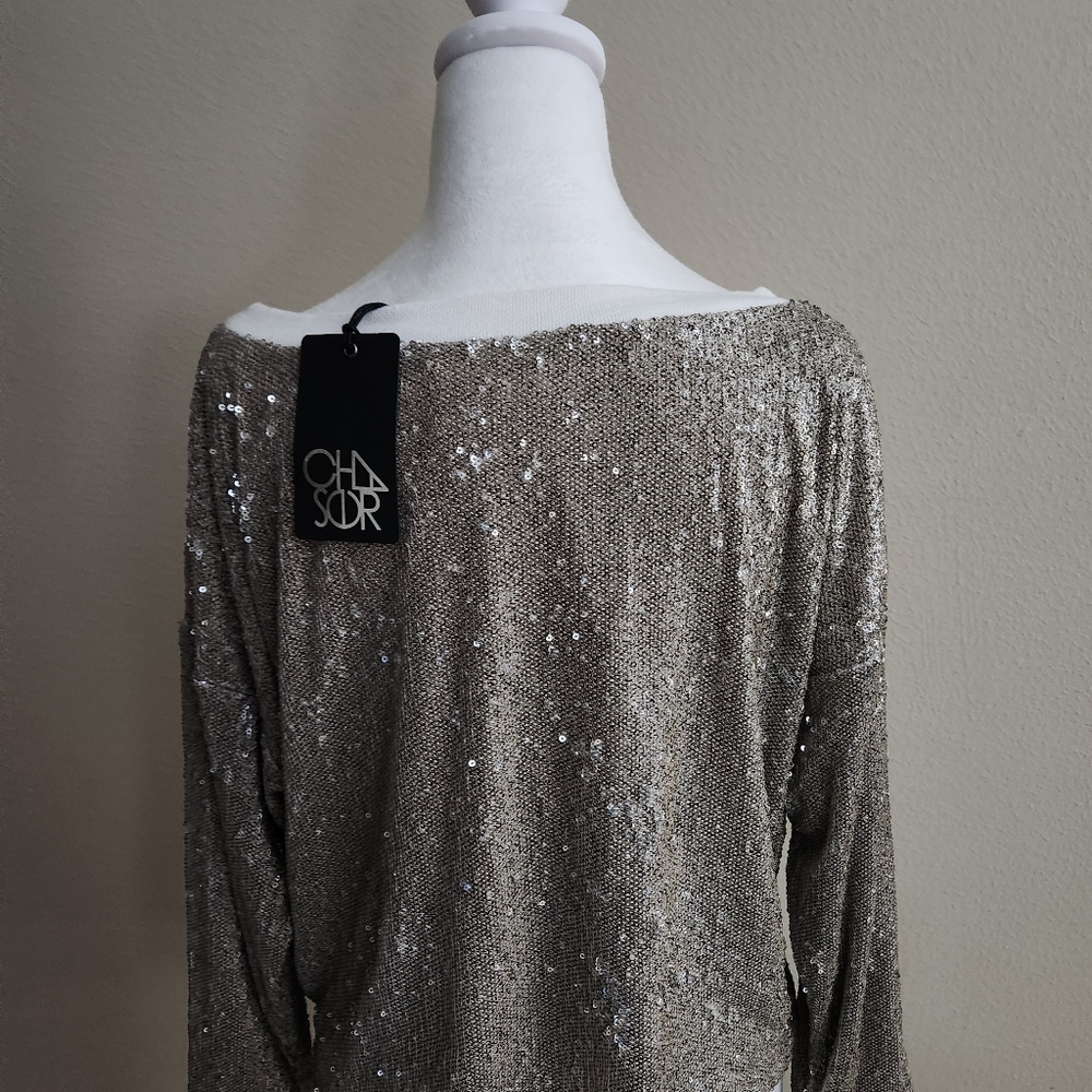 NWT Chaser silver sequin sweater - Picture 3 of 8